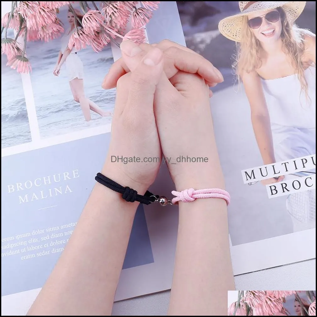 2Pcs Couple Magnetic Attraction Ball Couple Bracelet Friendship Red Black Rope Men and Women Jewelry Gift