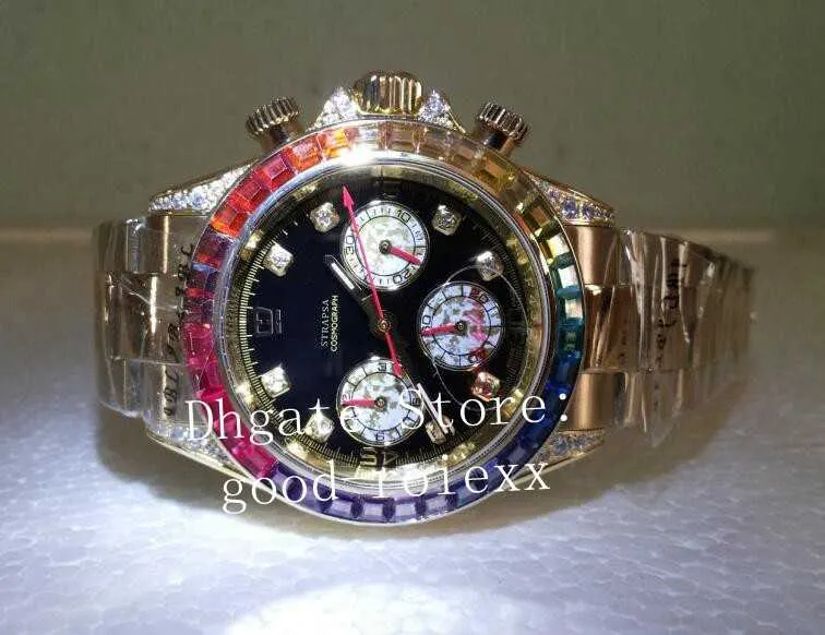 Venta caliente de los hombres de lujo de diamantes de colores de oro rosa cronógrafo Ronda cuarzo Japón reloj para hombre Cosmograph relojes hombres relojes de pulsera perpetuos