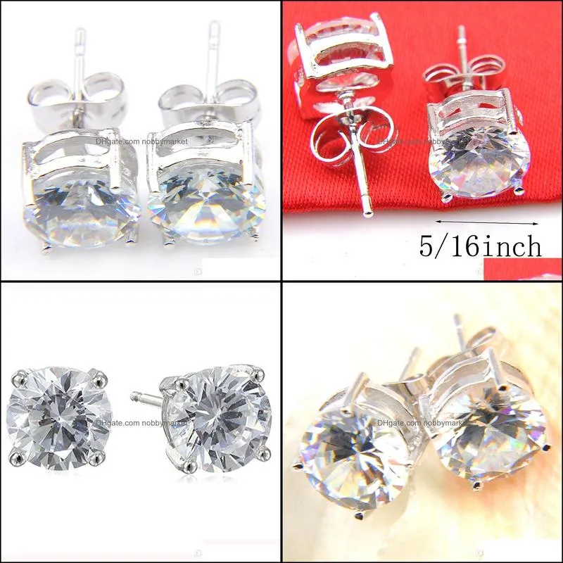 Luckyshine Fashion Cute Round Cut White Topaz Stud 925 Silver Men For Women Lovers Zircon Stud Earrings Jewelry
