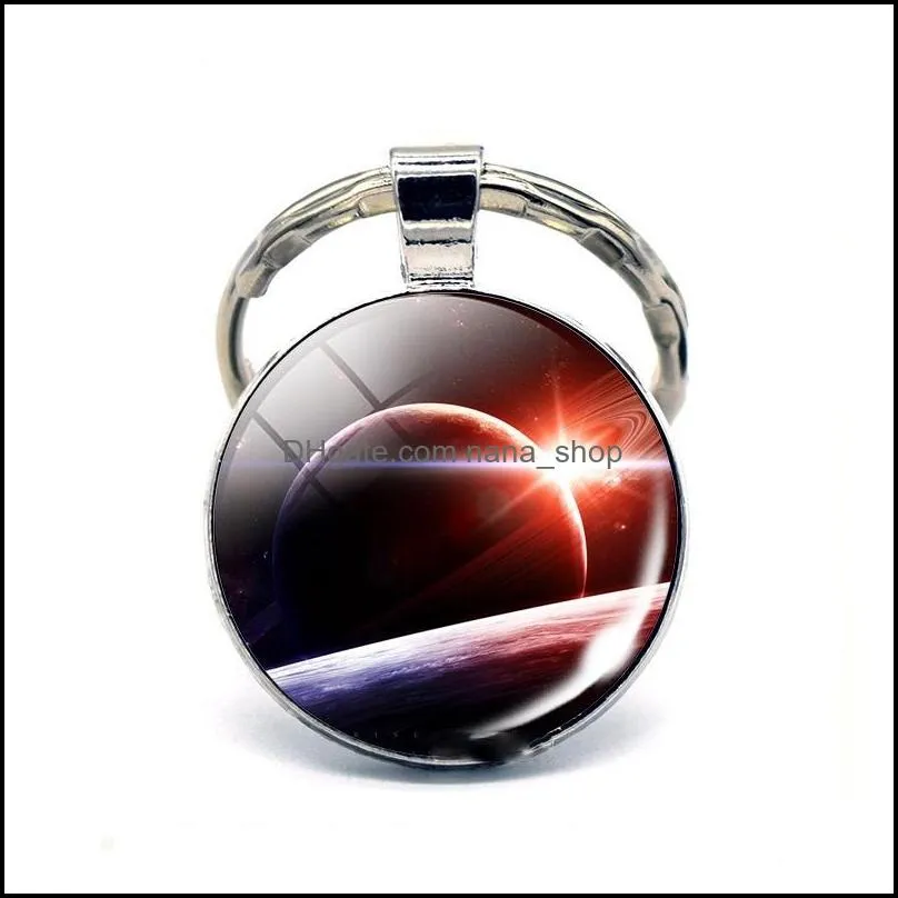 Planet Keychain Earth Mars Moon Galaxy Series Photo Glass Cabochon Metal Keychain Car Key Holder Handmade Gifts for Him for Her