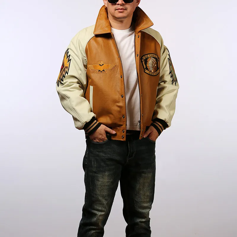 Bomber Jacket Curtis Suede Jacket Yellow And White Genuine Cowhide