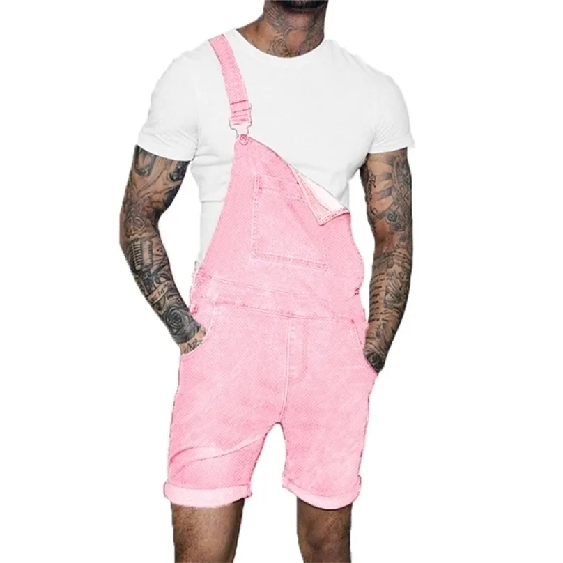 Denim cor-de-rosa shorts em geral para homens moda hip hop streetwear mens jeans plus size curto jumpsuits de jean 220318