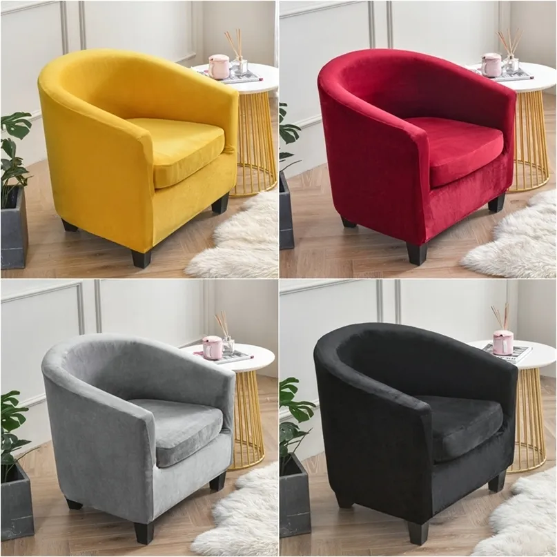 Housses de fauteuils en velours élastique, couleur unie, housse de canapé Club, housses de canapé extensibles avec coussin de siège, 220615