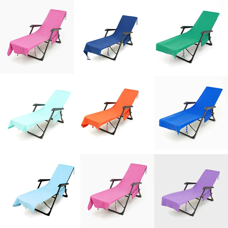 Coperte da spiaggia sedia da asciugamano copertura coperta in microfibra morbida chaise longheri asciugamani copertine da piscina da piscina con tasche laterali