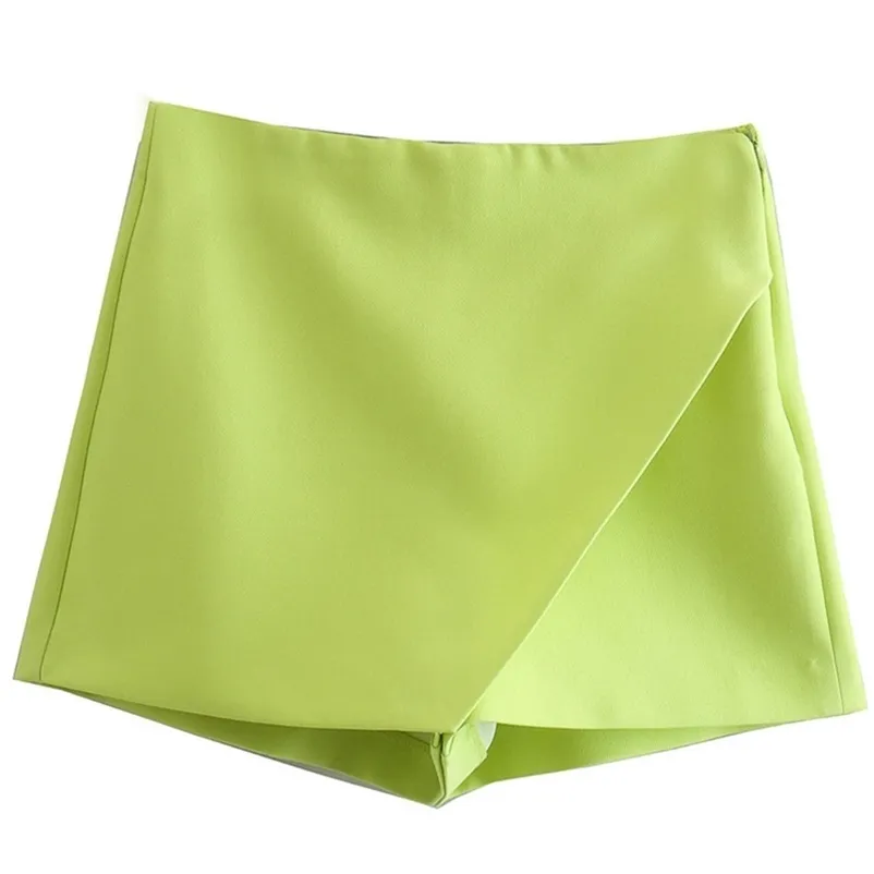 TRAF Green Shorts Mulheres da cintura alta Casual Moda Moda assimétrica Skort Suria de rua calças curtas 220630