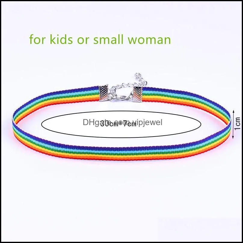 new kids small women gay pride rainbow choker necklace gay siver chain and pride lace chocker ribbon collar with pendant jewelry-z