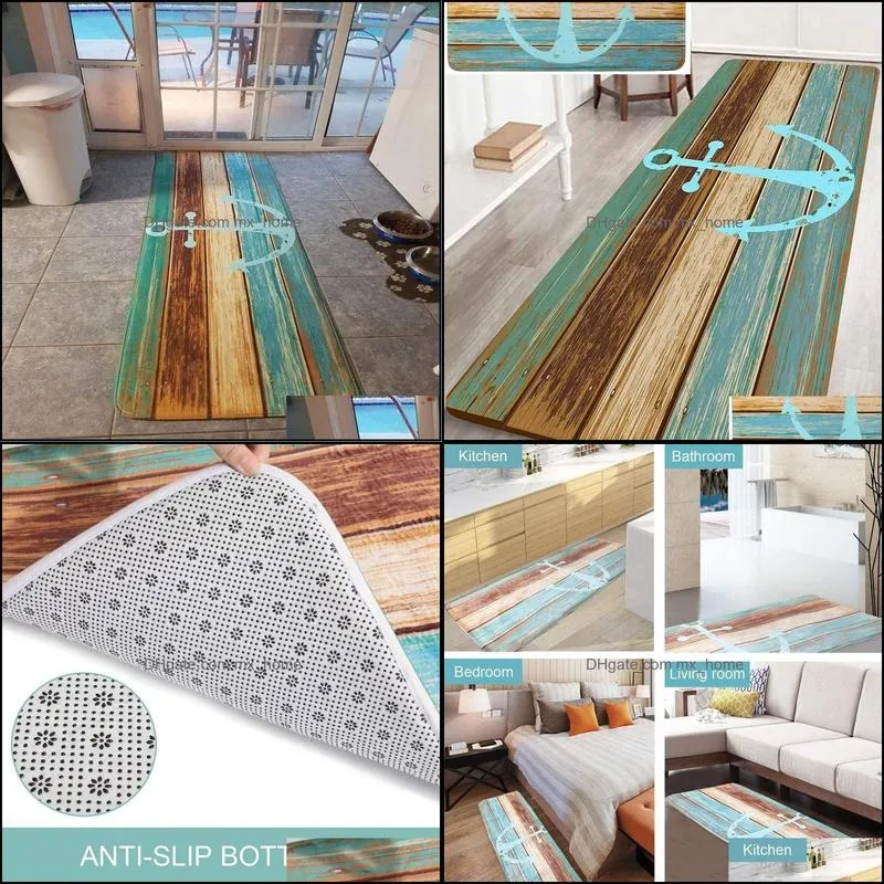 Nautical Anchor 3D Print Rug Bath Mat Bath Vintage Rugs Anti-slip Kitchen Rug Bathroom Floor Mat Bathroom Carpet Home Decor 220329