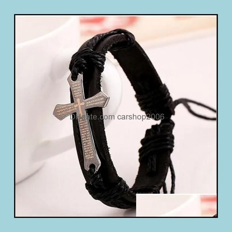 leather wrap bracelets hot sale handmade men cross charms bracelet wristbands bangles fashion jewerly wholesale free shipping 0480wh