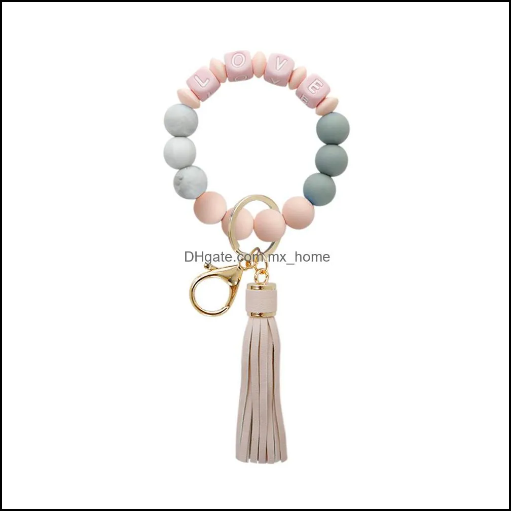 jewelry silicone love beads tassel charm bracelet key rings wrap wristband keychain hangs fashion z5109