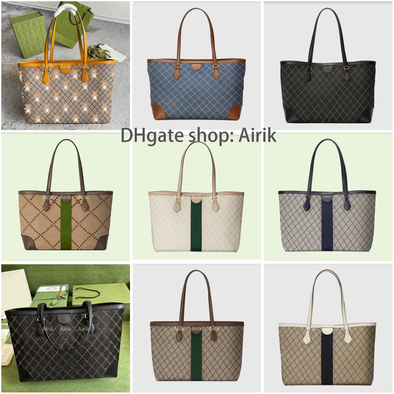 TOP..Ophidia Medium Tote 631685 여성 디자이너 비즈니스 숄더 백 그린 및 레드 웨빙 캔버스 가죽 럭셔리 Deisgners 더블 핸들 백 빈티지