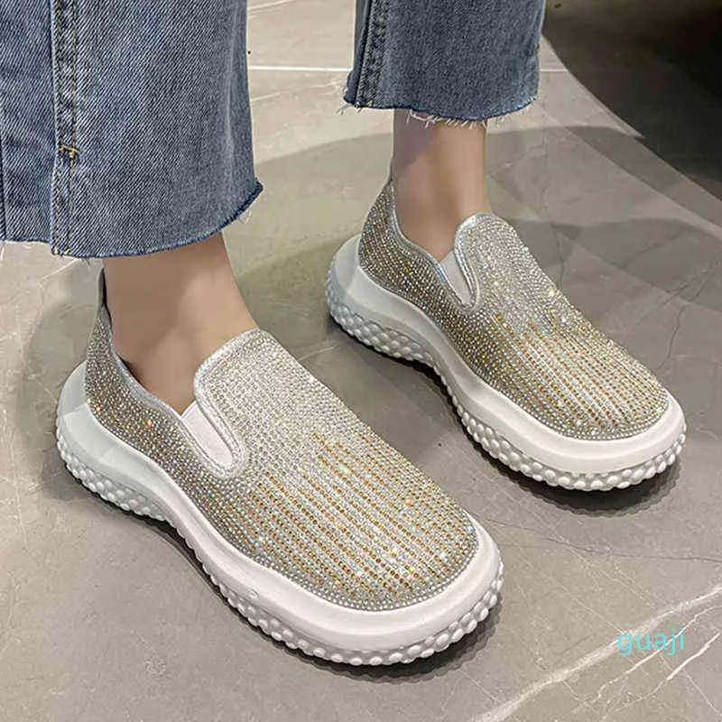 Chaussures habillées cristal brillant femmes appartements printemps sans lacet plate-forme antidérapante baskets Bling strass mocassins dames