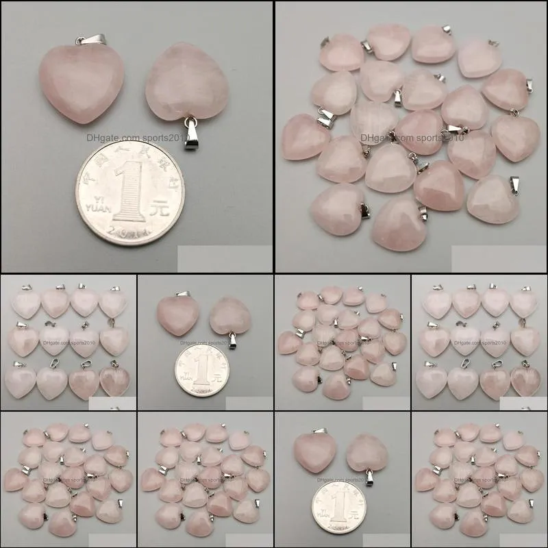 20mm rose quartz heart natural stone charms healing pendant diy necklace earrings jewelry making
