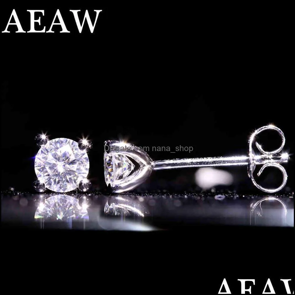 AEAW Moissanite Earrings F 5mm 1ctw Diamond Stud Earrings Solid 14K white gold Classic Lab Diamond 4 Prong Earrings for Women 210323