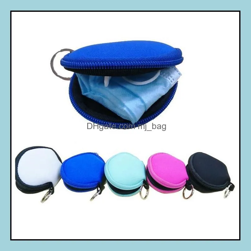 neoprene waterproof zipped coin pouch mask holder sunflower leopard earbud case earphone pouch face mask storage bags sn3339