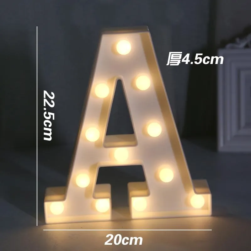 Decorazione per feste 26 lettere LED bianco luce notturna tendone segno alfabeto lampada per compleanno matrimonio camera da letto decorazione da appendere alla parete