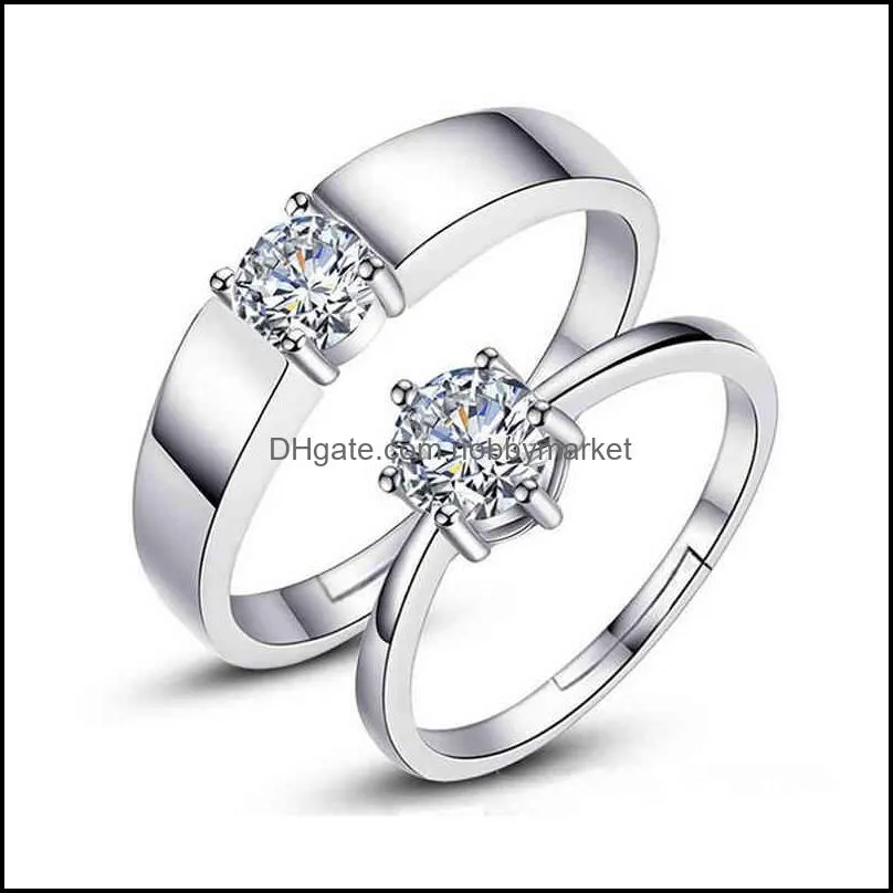 Classic Couple Rings for Men Women Cz Stone Trendy Wedding Lovers` Jewelry Romantic Valentine`s Day Present Accessory