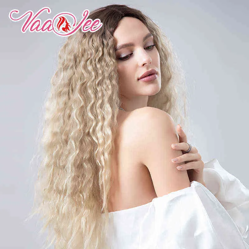 Fluffy Long Kinky Water Golveny Wig Synthetisch haar voor witte vrouwen ombre blonde cosplay Deep Wave Wigs 28 inch 220525
