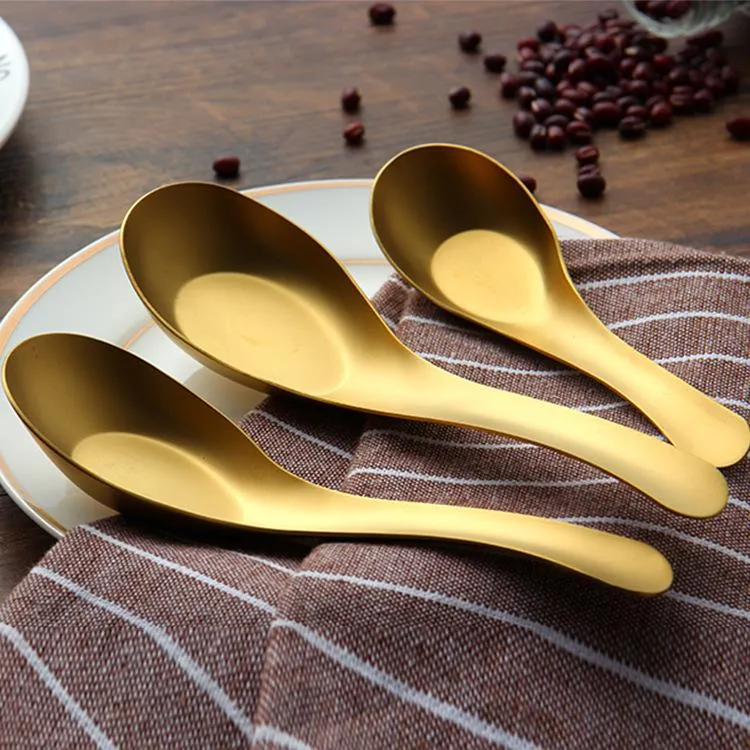 Stainless Steel Soup Spoons Gold Cooked Rice Scoop Children Kids Dinner Tableware Kitchen Accessories Wholesale DH8888