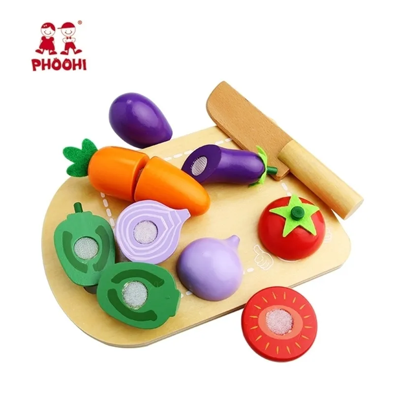 Barn träskärning grönsaksleksak barn låtsas kök mat lek leksak för småbarn Phoohi LJ201211