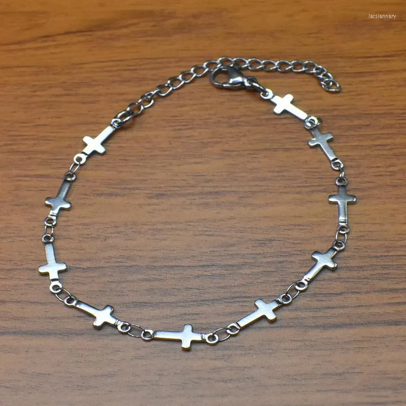 Bransoletka z Bracelety Silver Stal Srebrna stal nierdzewna Bransoletka dla kobiet retro punk Gothic Connect Cross Cross Jewelcharm LARS22