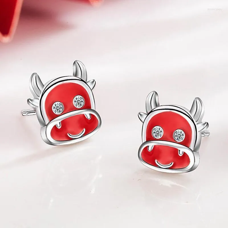 Stud Latest Mini Cow Red Earrings Women Silver 925 Jewelry Rose Gold Zircon Earring Girl Party Accessories Fashion GiftsStud Moni22