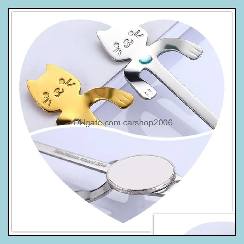 mini spoon lovely cat spoon for coffee stainless steel 304 gold spoon can hang on the cup
