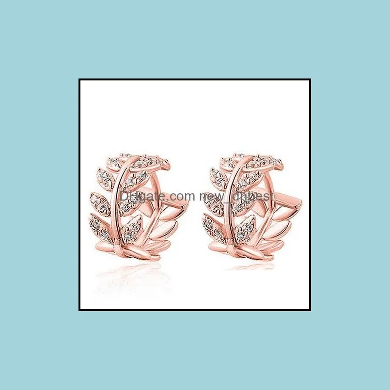 Charm Sier Pendientes Hojas Fl Zircon Hoop Moda femenina Joyería hermosa simple Regalo de San Valentín Círculo de oro Stud Drop Delivery 2021 Ne Dhknd