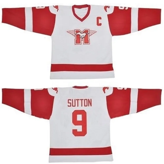 CeUf SUTTON YOUNGBLOOD Film Hamilton MUSTANGS Maglia da hockey su ghiaccio Vuota 9 SUTTON 10 YOUNGBLOOD Maglie Personalizzate Qualsiasi Nome Numero Bianco vintage