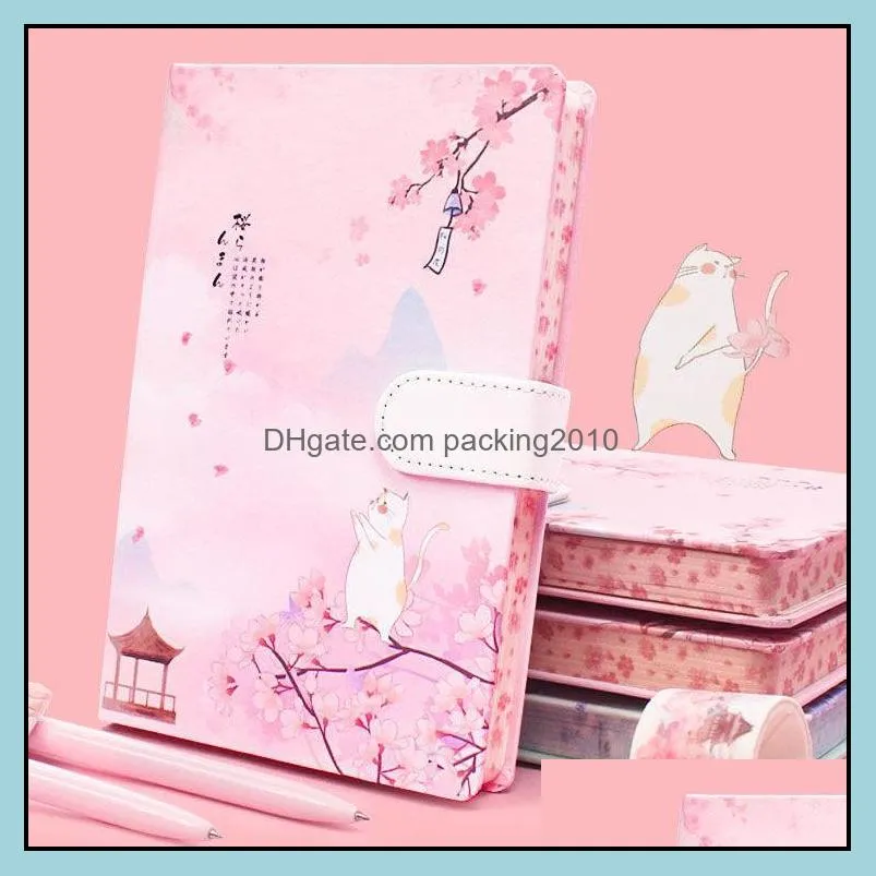 Notepads Japanese Cherry Blossom Hand Account Book  Girl Thickened Grid Diary Notebook Cute Color Page Stationery Kawaii Planner