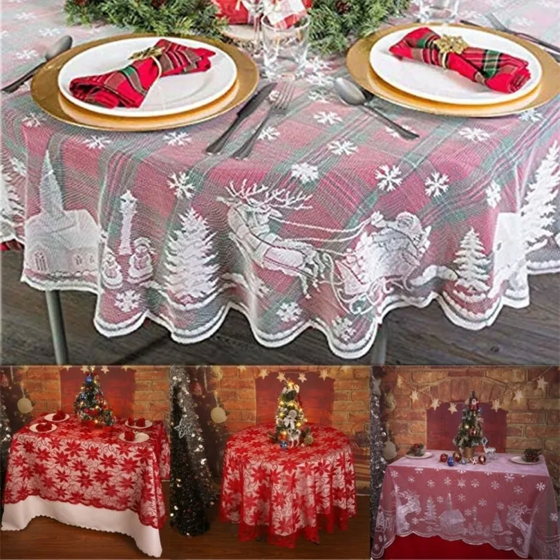 Nappe de Noël en dentelle couverture ronde / rectangulaire nappe florale fête de mariage nappe de Noël décoration textile à la maison 201007