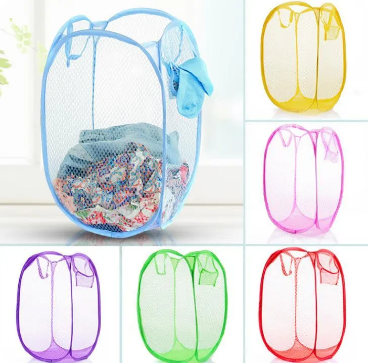 Laundry Products Mesh Fabric Foldable  Up Dirty Clothes Washing Laundry Basket Hamper Bag Bin Hamper-Storage bags SN3389