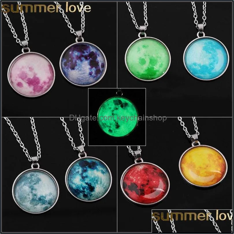 Anhänger Halsketten Anhänger Schmuck Galaxy Neba Mond Leuchtende 8 Farben Mode Glas Cabochon Sier Kette Halskette Glow In The Dark Drop del