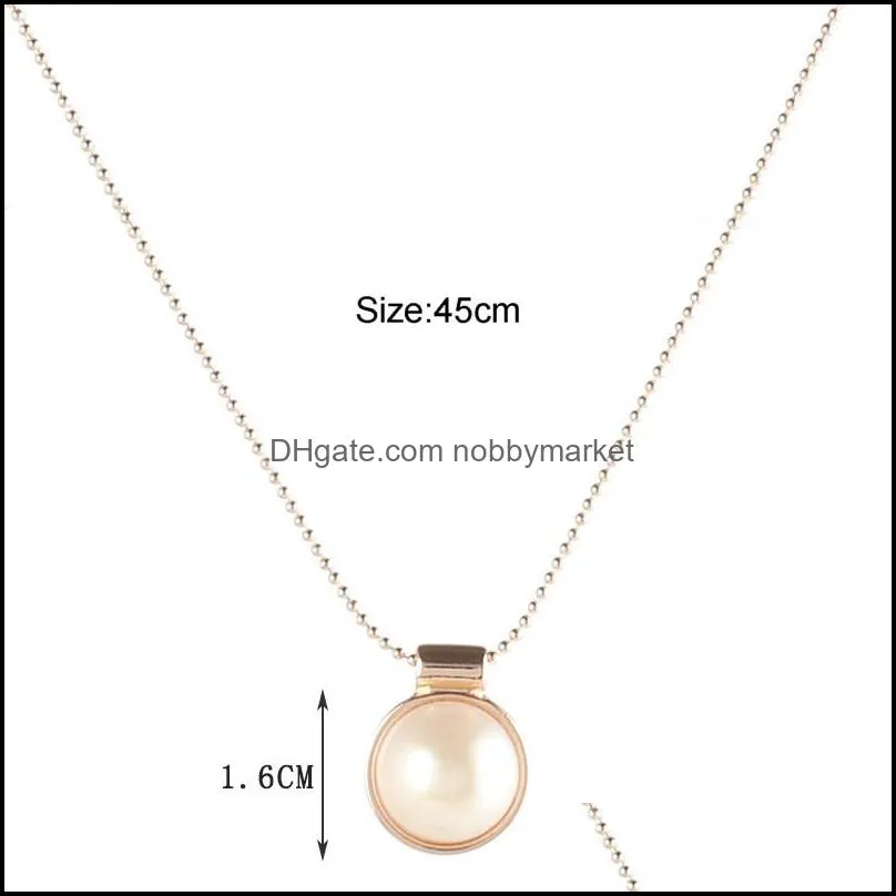 Handmade Round Pearl Turquoise Pendant Necklace Gold Plated Ball Chain Necklaces