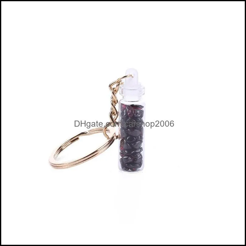 fashion gravel hearling crystal key chain rings energy stone drift bottle keychain accessories