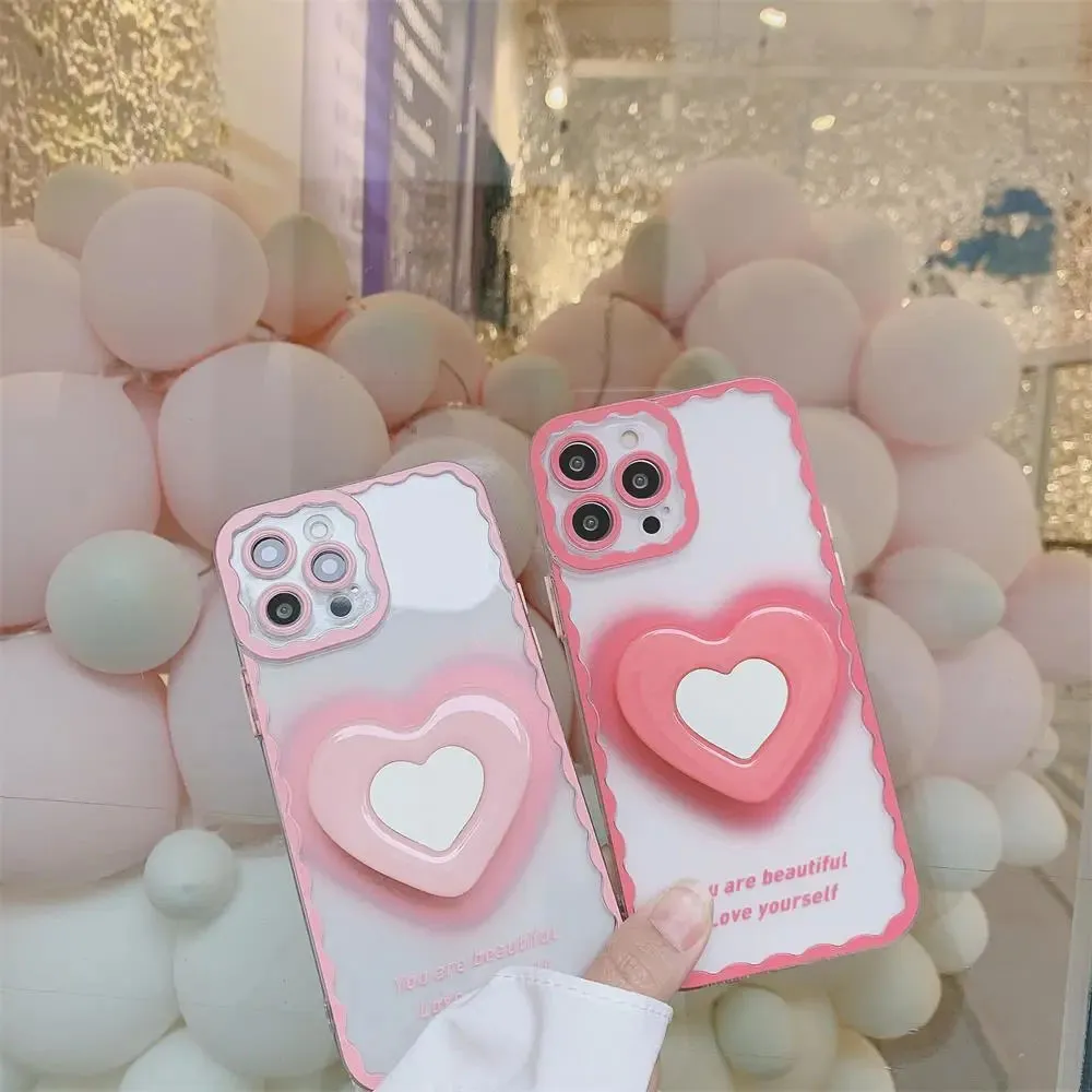 Wave Shell Mirror iPhone Case Love Bracket 11 12 Pro Max 휴대폰 케이스 iPhone 7Plus Female 13 Pros Fall Proof