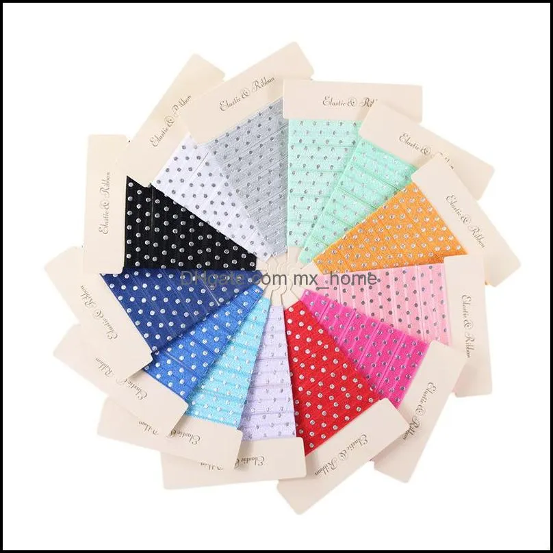 Strumenti per tessuti per cucire a nastro Baby Kids Maternità 5/8 "Sier Foil Polka Dot Foe Fold Over Elastic Printed Dots For Fai da te Hair Tie Accessori W