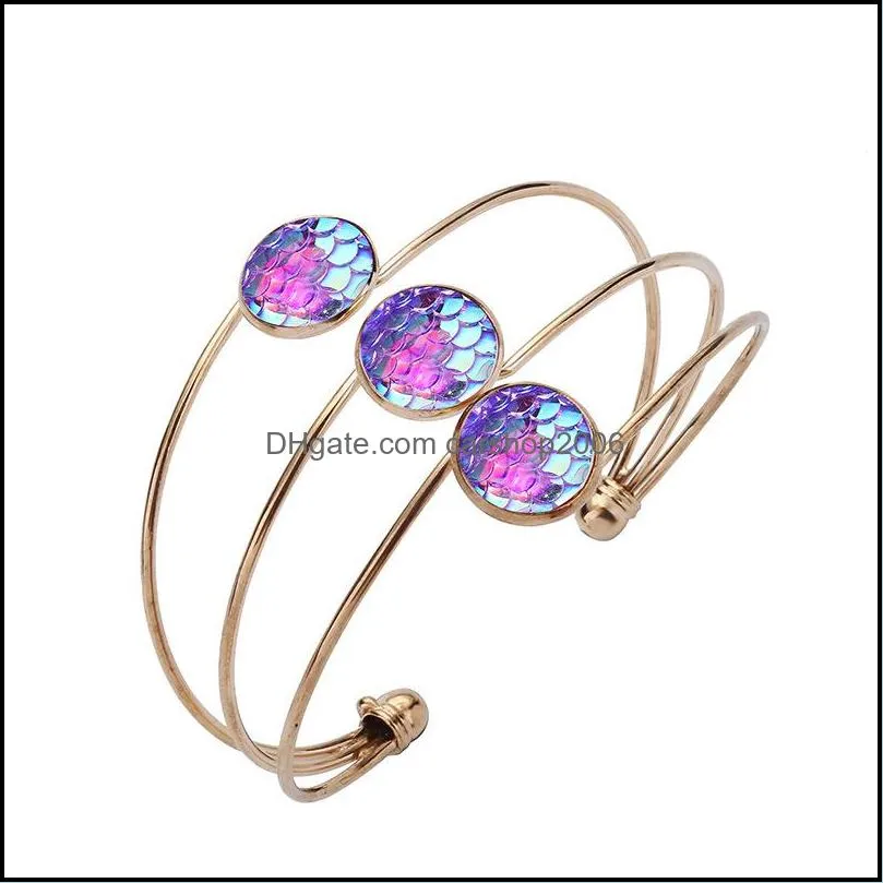 Fashion Druzy Drusy Bracelet Silver Gold Plated Round Mermaid Fish Scale Resin Multilayer Bracelets For Women Lady Jewelry NB152