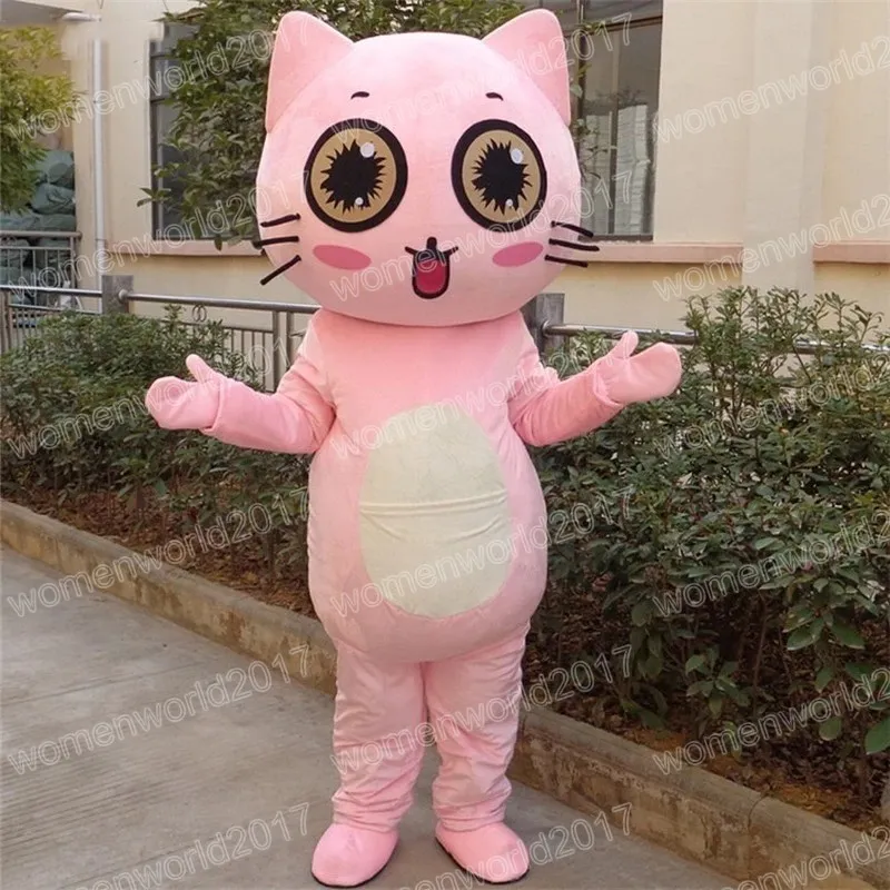 Costume da mascotte gatto rosa di Halloween Abiti da personaggio dei cartoni animati di alta qualità Vestito da carnevale per adulti Festa di compleanno Vestito operato Abito unisex