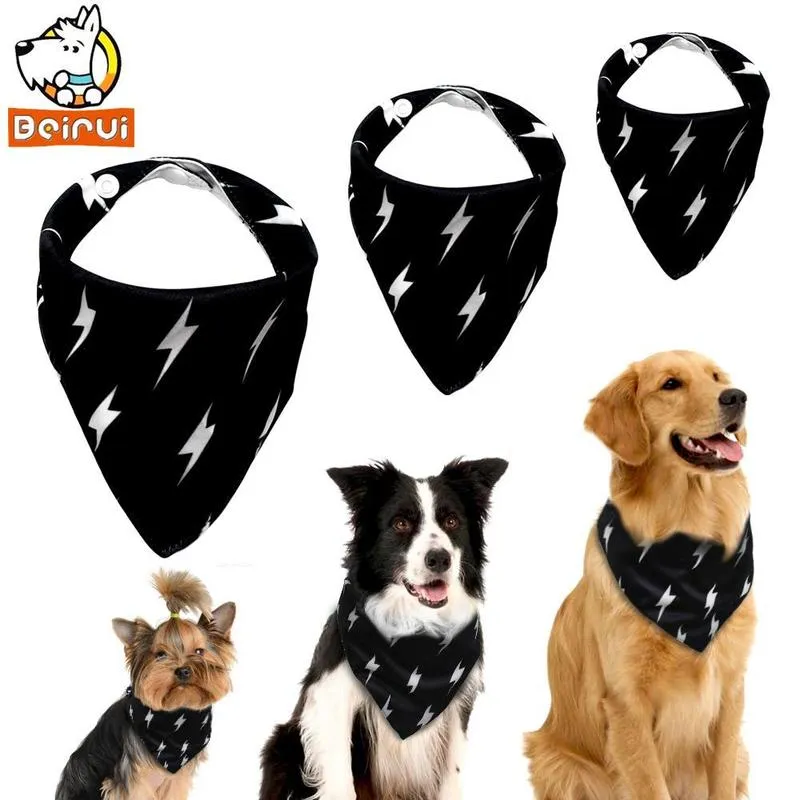 Adjustable Dog Bandana Black Pet Accessories Triangular Bandage Cat Neckerchief Printed Dogs Bib for All Breeds Pitbull Yorkie