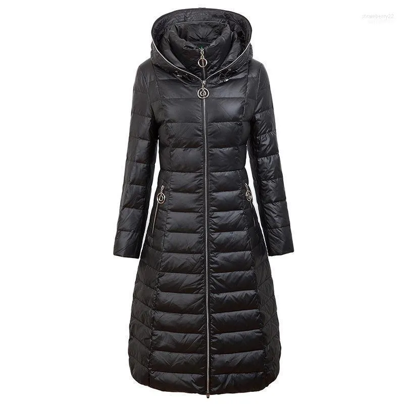 Kadın Yelekler Kış Moda Üstü Atmosferik Aşağı Ceket Uzun Diz Kalın Kapşonlu1 STRA22