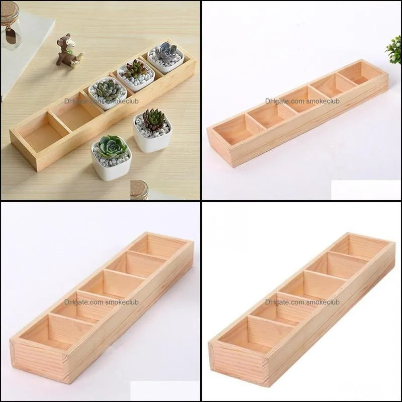 new hot sales 5-Grid Wooden Succulent Plant Fleshy Flower Pot Box Tray Decorative Containers C0125