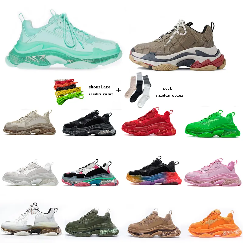 Clear Sole Paris Triple S Chaussures de course Fashion Platform Sneakers 17FW beige Vert Neon gris Balck Blanc gym rouge bleu Party hommes femmes pointure 35-45