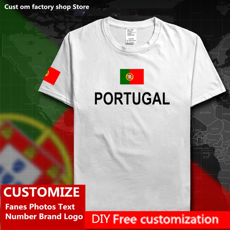 Portugal Coton T-shirt Personnalisé Jersey Fans DIY Nom Numéro Marque High Street Fashion Hip Hop Lâche Casual T-shirt drapeau PT 220616