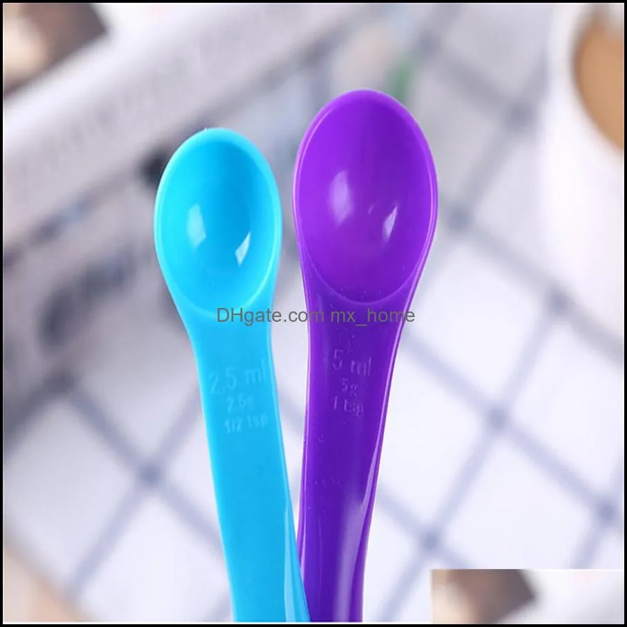 Factory direct selling colorful measuring spoon double scale kitchen baking tools milk powder colored plastic 5-piece set wholesale