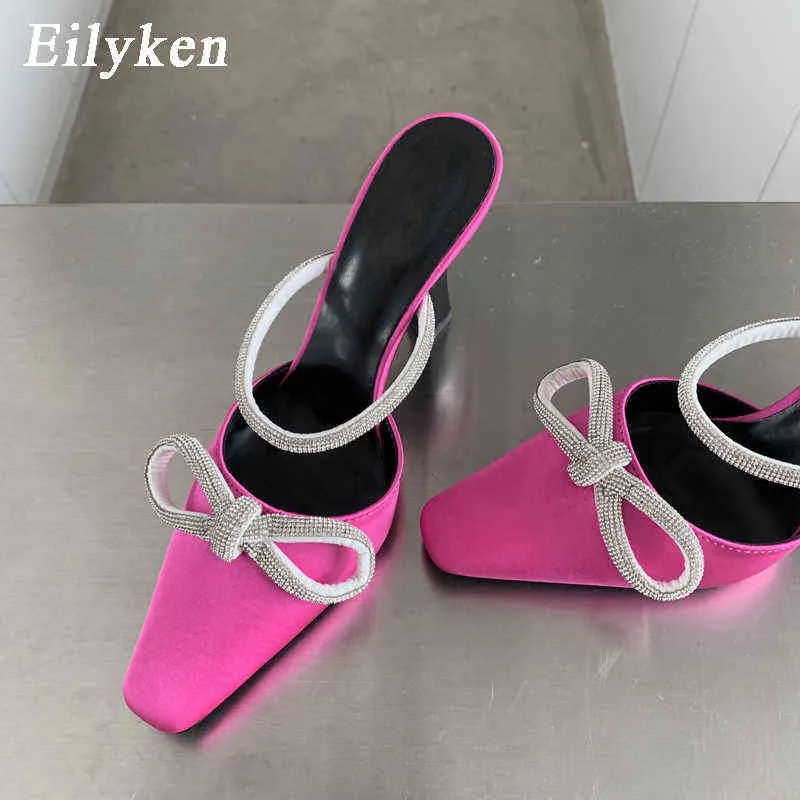 Eilyken nouveauté paillettes strass cristal soie nœud papillon femmes décapant printemps talons hauts 7cm fête bal dame chaussures