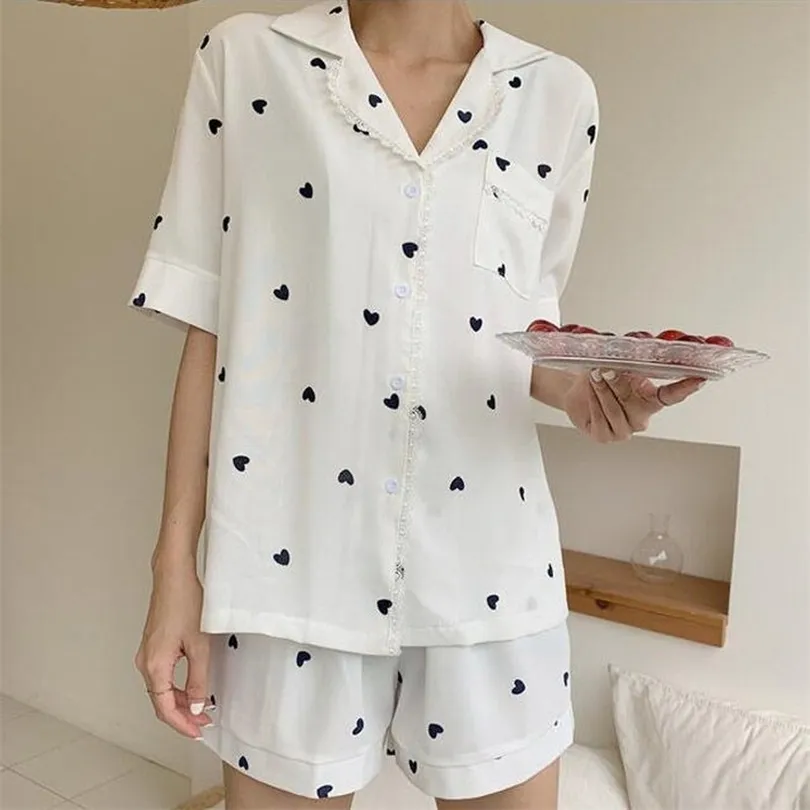 QWEEK PAMAS FOR WOME HOME CHOORDAS Pijamas Ladies Heart Print Nightie Lounge Wear Sexy Sleepwear Twe Fee