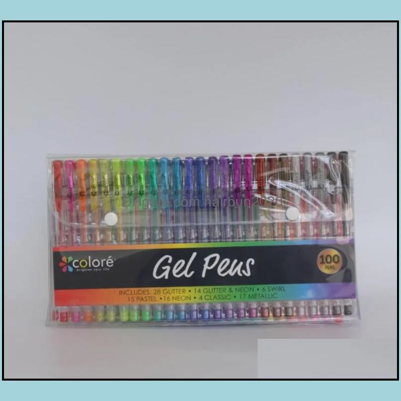 100 colors creative flash gel pens set, glitter gel pen for adult coloring books journals drawing doodling art markers