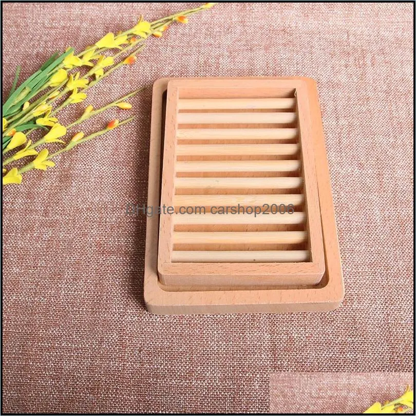 wooden soap dishes double deck clearance drain square storage soaps box portable hygiene strong pae11279
