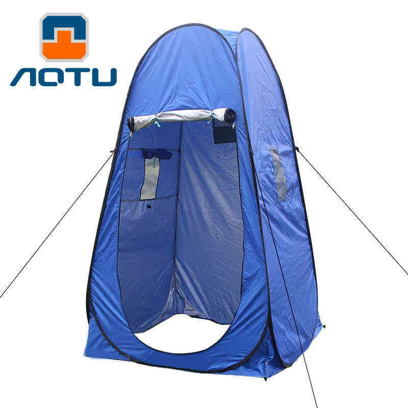 1Person Portable Privacy Shower Toilet Camping Pop Up Tent UV Function Outdoor Dressing Photography Green & Blue Fishing WC H220419