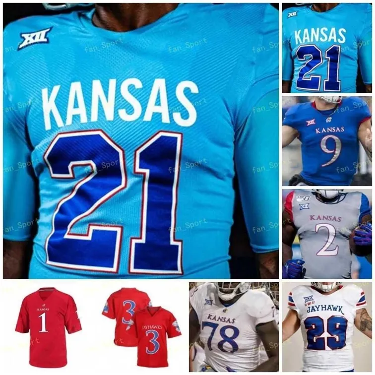 Nik1 Kansas Jayhawks Jersey de futebol NCAA College Gale Sayers Velton Gardner Jason Bean Mason Fairchild Trevor Wilsom Kyron Johnson Carter